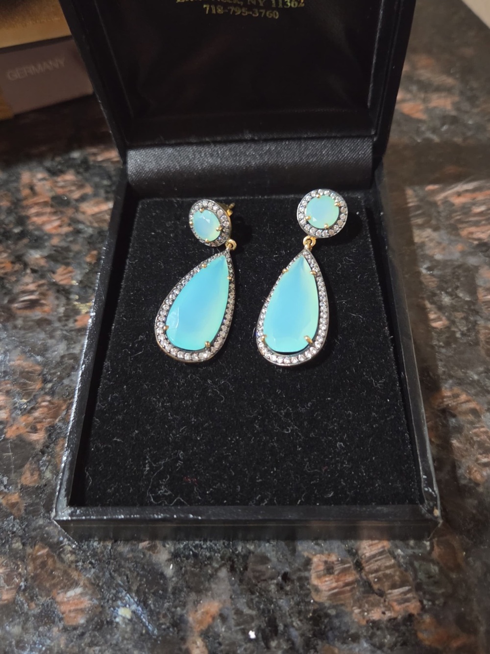 Blue Teardrop Opal Drop Earrings - Brand: